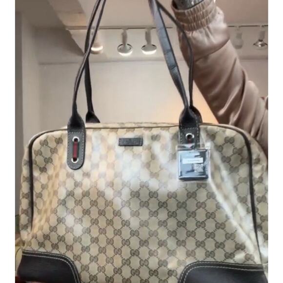 Gucci GG Canvas Leather Trim Tote Bag 29509 Web Detail w/ Legit App Tag - Picture 1 of 10